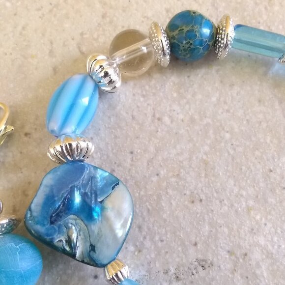 Ocean Blues! Double Wrap Bracelet with Various Type of Beads - Adjustable 7" +++ - Picture 5 of 11